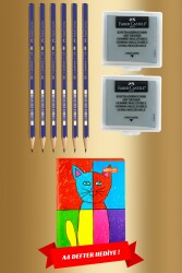 Faber Castell 2B Resim Kalemi 6'lı + 2'li Hamur Silgi Seti (A4 Defter Hediye) - 10