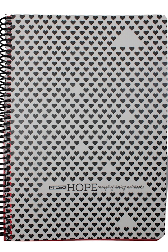 Gıpta Hope 19x26 80 Yaprak Kareli Spiralli Karton Kapak Defter Siyah Kalp 1195