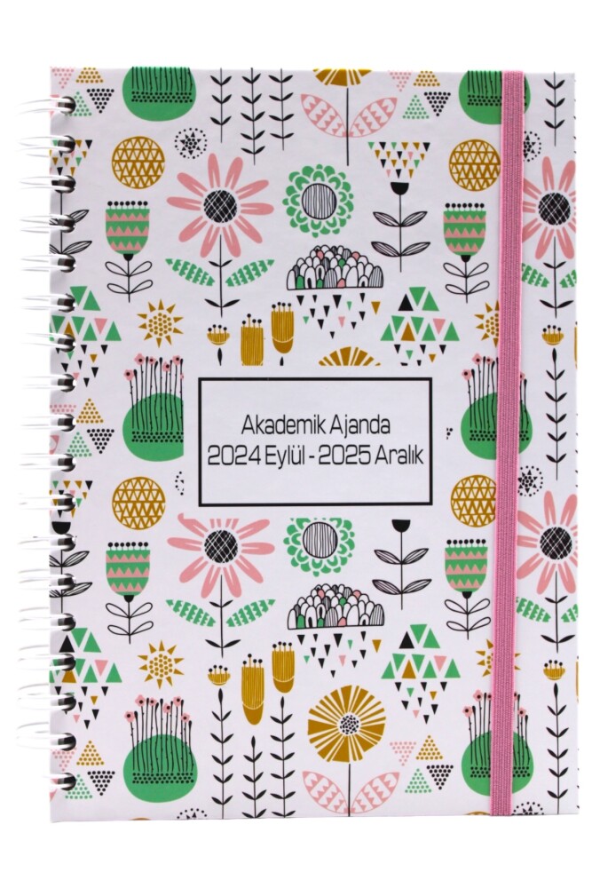 Kırtasiye Ofisi Spiralli Akademik Ajanda 17 X 24 Cm Papatya Ve Yapraklar