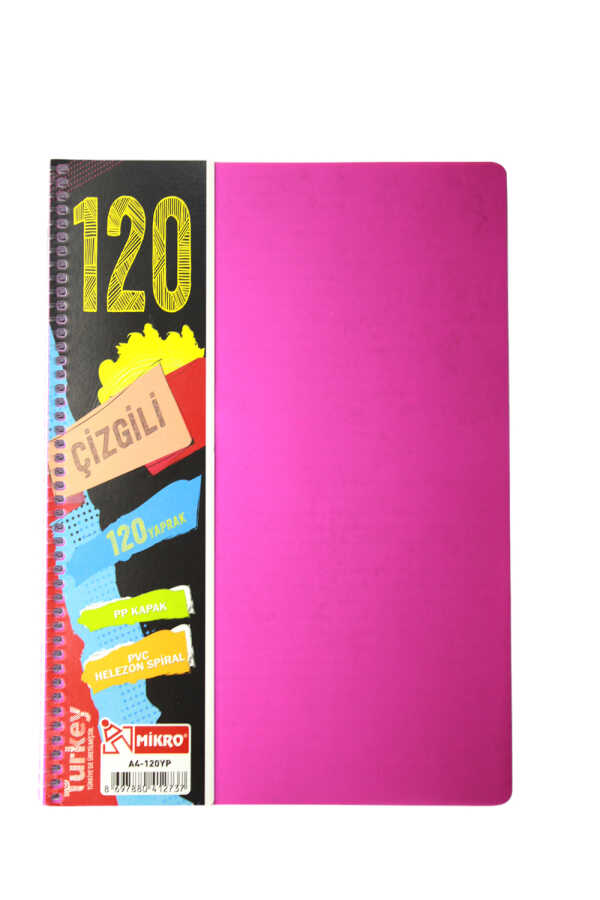 Mikro A4 120 Yaprak Çizgili Plastik Kapak Spiralli Çizgili Defter 