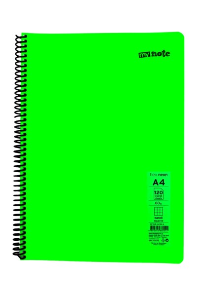 Mynote Flex A4 120 Yaprak Kareli Spiralli Plastik Neon Kapak Defter - 1