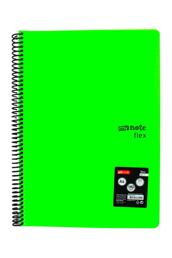 Mynote Flex A4 140 Yaprak Kareli Spiralli Plastik Kapak Defter 