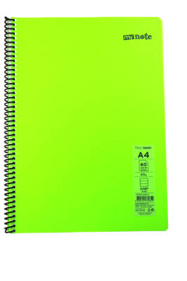 Mynote Flex A4 60 Yaprak Çizgili Spiralli Plastik Neon Kapak Defter - 1