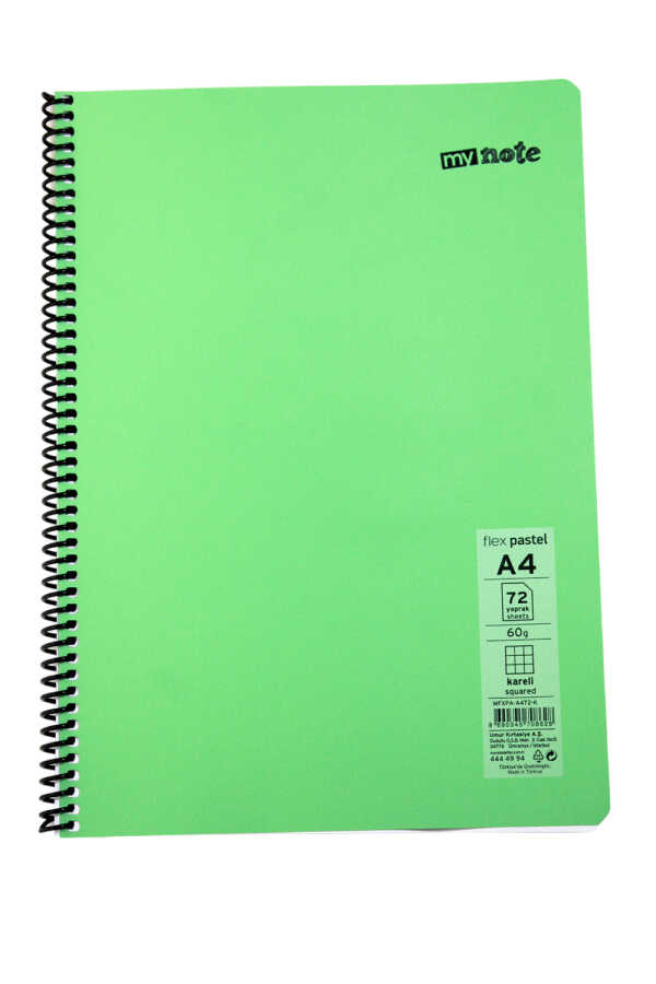 Mynote Flex A4 72 Yaprak Kareli Spiralli Plastik Kapak Defter Pastel 