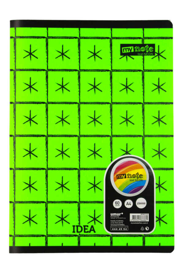 Mynote Text A4 60 Yaprak Çizgisiz Plastik Kapak Defter 