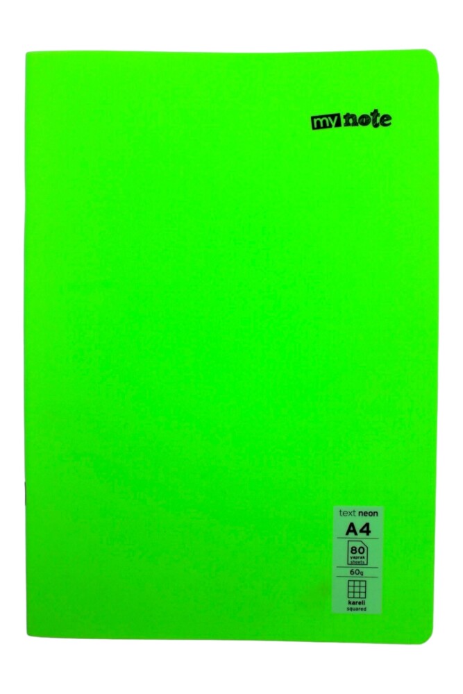 Mynote Text Neon A4 80 Yaprak Kareli Plastik Kapak Defter 