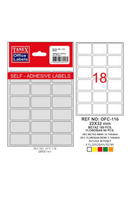 Taneks Kırmızı Poşet Etiket 22 x 32 mm Ofc-116 - 1
