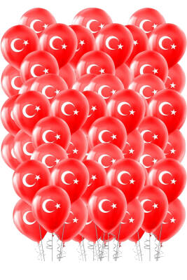 Türk Bayraklı Çift Taraflı Balon 50'li Set - 1